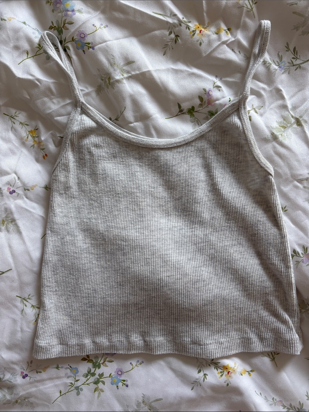 Brandy Melville Ribbed Light Gray Tank Top - Slim Straps